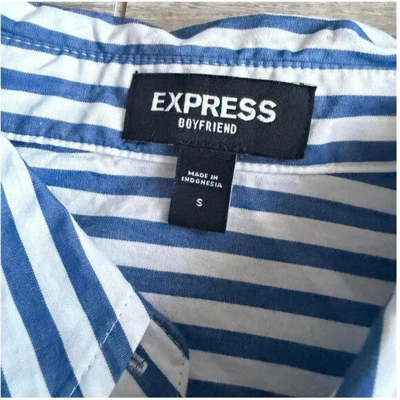 Express blue and white pin striped boyfriend button down shirt Size S - Picture 6 of 8